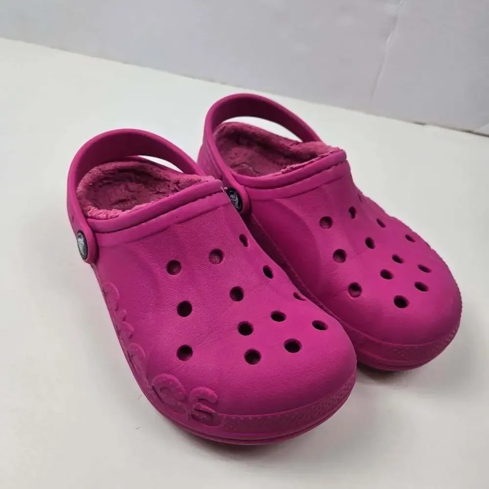 Crocs Kids Pink Baya Lined Clogs Shoes Size J1